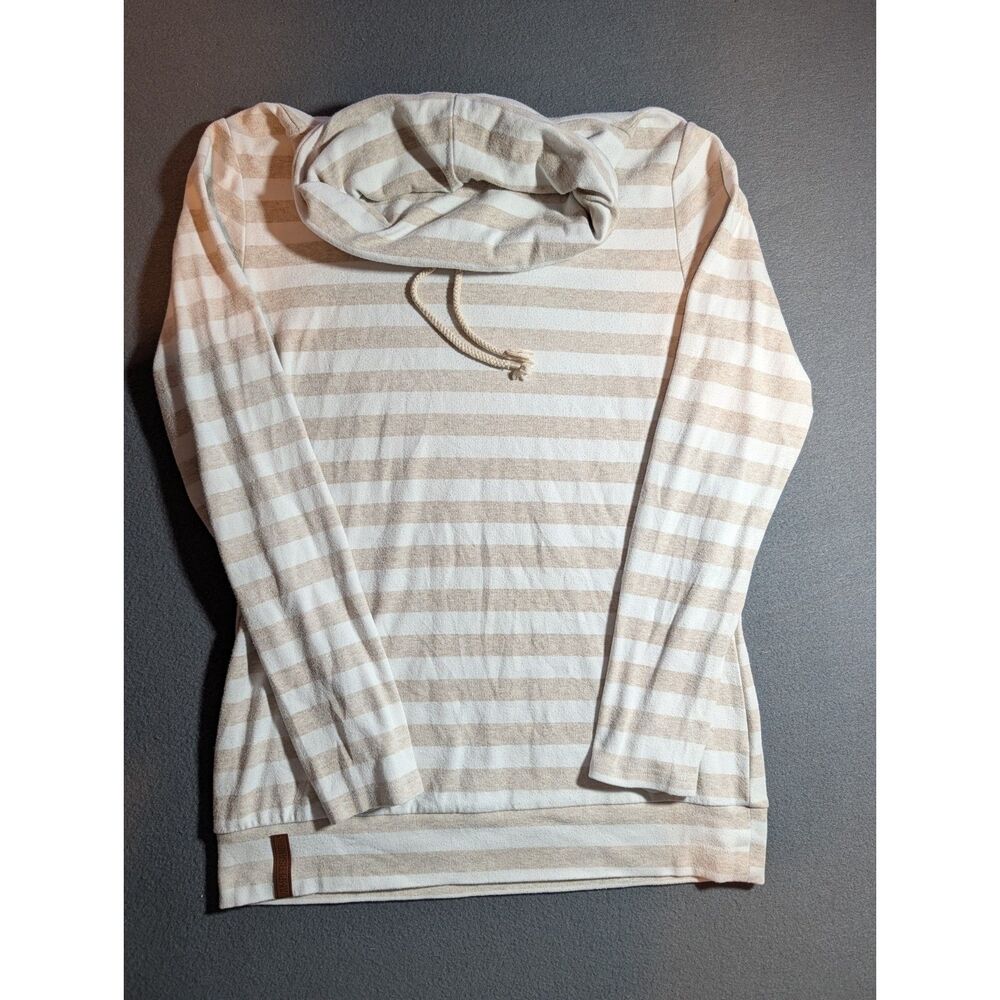Ampersand Avenue Striped Cowl Neck Hoodie Women’s XL Cream Beige Pullover